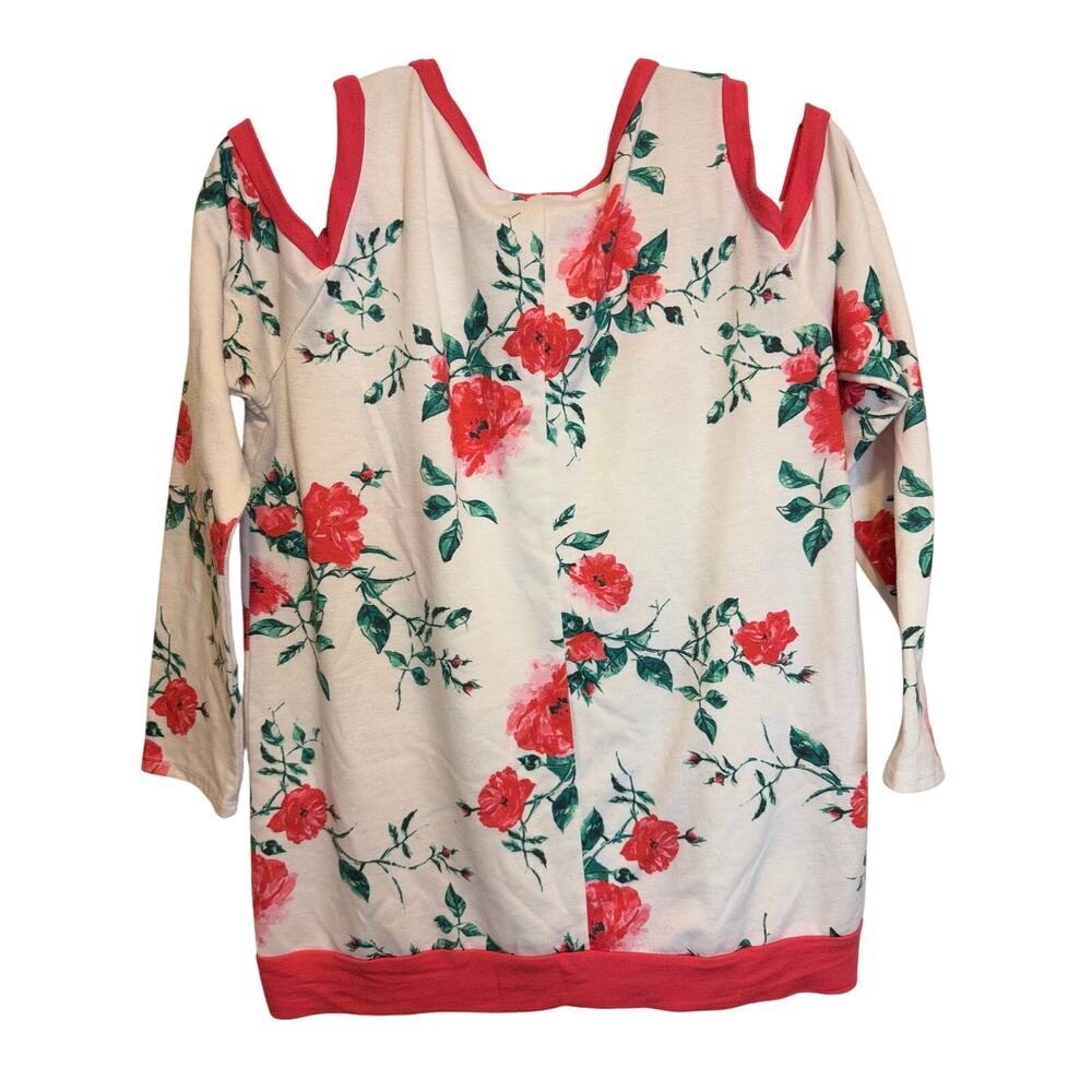 143 Story | Cold Shoulder Hot pink Floral Top | Effortlessly chic | Size Large